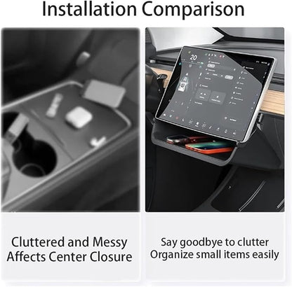 Compatible for Tesla Model Y Model 3 Highland Under Screen Storage Tray Storage Box Behind The Screen Storage Box Car Accessories(Transparent Black)