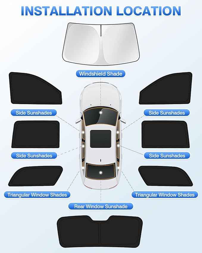 Sunshades for 2021-2025 2026 GMC Yukon XL/Chevy Suburban Accessories Windshield Sun Shade Side Rear Window Shade Cover Sun Visor Shield Privacy Protection Keep Vehicle Cool Black 8PCS