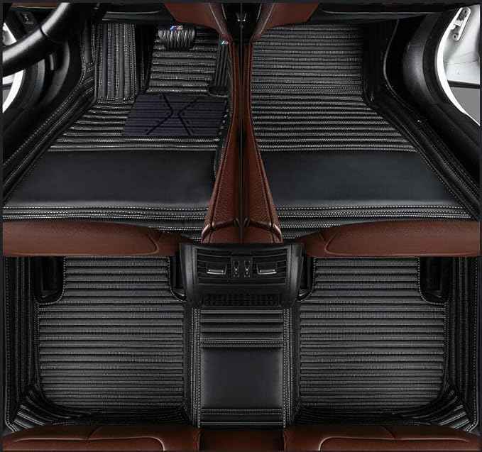Custom Fit Car Floor Mats by SARAHS - Waterproof PU Leather Full Coverage for Most Cars, SUVs, and Trucks - Automotive Liners to Protect Vehicle Interior Floor Accessories (Black Beige Stripe)