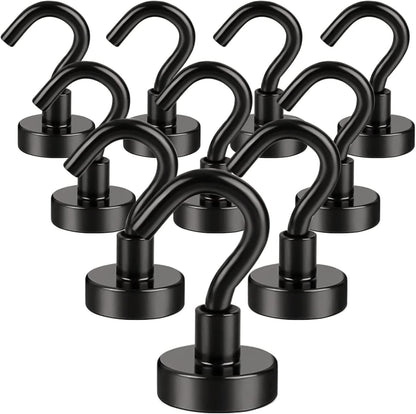 DIYMAG Magnetic Hooks, 30Lbs Facilitate Hook Neodymium Magnet Hooks with Nickel Coating for Cruise，Kitchen, Home, Workplace, Office and Garage etc, 10 Packs (Black)