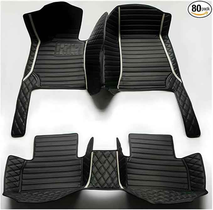 TREGOO All-Weather Anti Slip Floor mat is Suitable mats for floo of All for Tesla Models from 2012 to 2025 (Black Double Panel with White Stripe)