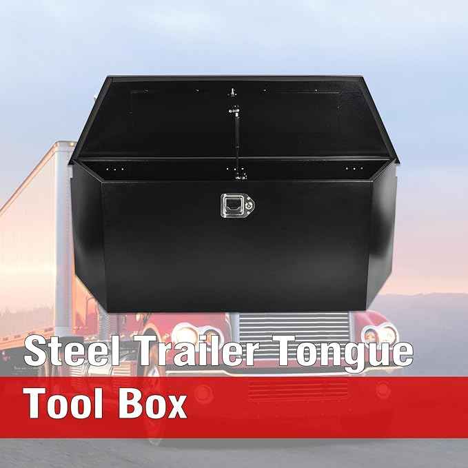 Black Steel Trailer Tongue Truck Box w/Lock for Trucks Trailers RV ATV Pickup Trucks Flatbeds - 49 x 15 x 18.5 Inch