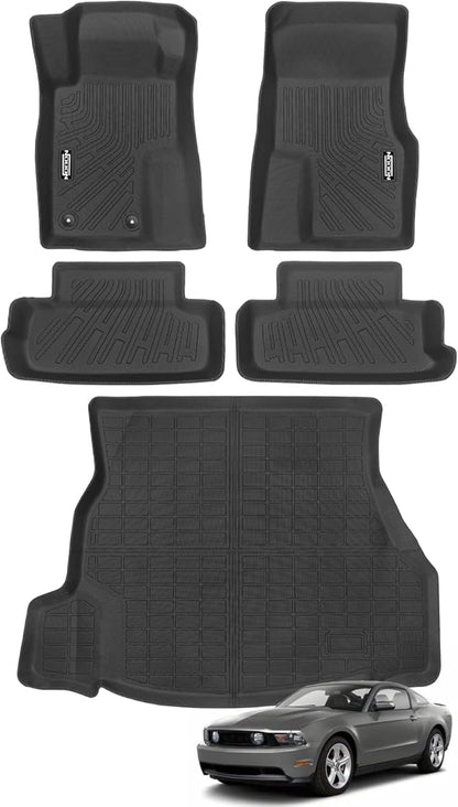 Custom Fit Floor Mats for 2010-2014 Ford Mustang, All Weather TPE Floor Liners with Trunk Mat, Odorless Full Set Interior Accessories