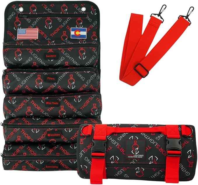 Thor's Lightning Air Systems Universal Heavy Duty Tool Bag Roll, Organizer for Tools with 7 Labeled & Detachable Compartments, Suitable for Travel Tool Storage Kit for Car, Truck, UTV, 4x4 Offroad