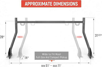 AA-Racks Model X31-J Truck Ladder Rack 800Ibs Capacity with (8) Non-Drilling Z-Clamps Extendable Steel Pick-Up Truck Bed Ladder Rack Two-bar Set - Black