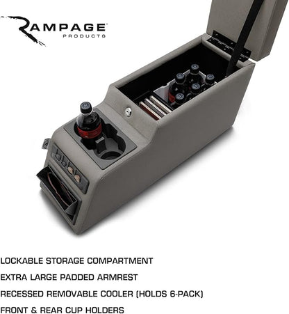 RAMPAGE PRODUCTS Locking Center Console for Jeep CJ/Wrangler YJ | Grey Denim | 31511 | Fits 1976-1983 Jeep CJ5 / 1976-1986 Jeep CJ7 / 1987-1995 Wrangler YJ