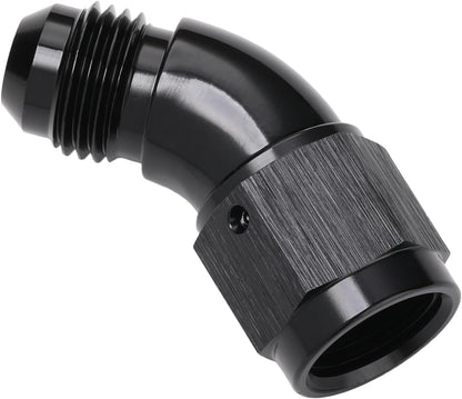 45 Degree 6AN Male to 6AN Female Swivel Full Flow Fitting Adapter Coupler Aluminum Black