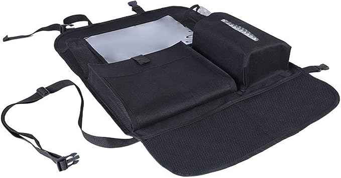 2 Pcs Large Size Car Backseat Organizer with 1 Pcs Trash Garbage Bag, Clear Screen Tablet Holder and 9 Storage Pockets,Foldable Seat Back Protectors for Toys Drinks Book ,Travel Accessories (Black)