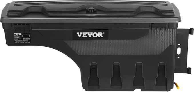 VEVOR Truck Bed Storage Box, Compatible with Chevrolet Silverado 1500 GMC Sierra 1500 2019-2020 R, Waterproof ABS Wheel Well Tool Box with Lockable Lid, 6.6 Gal/25 L Toolbox, Passenger Side, Black