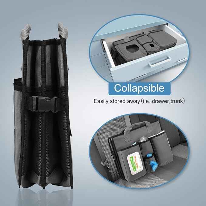 Collapsible Trunk Organizer & Diaper Changing Station, Baby Diaper Caddy Organizer with Movable Dividers, Easy-to-Reach for Back Seat Travel Car Organizer, Waterproof Car Trunk Organizer Groceries