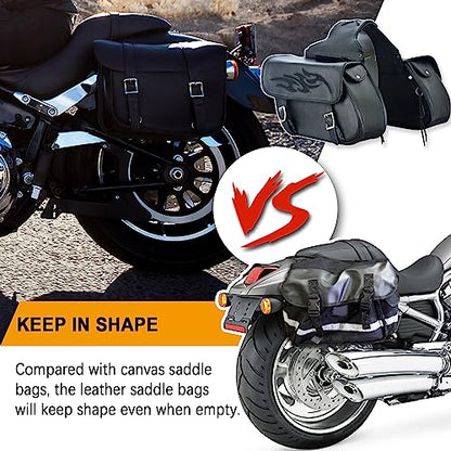 Naked Cowhide Leather Motorcycle Saddle Bags Throw Over Saddlebags (2 Count)