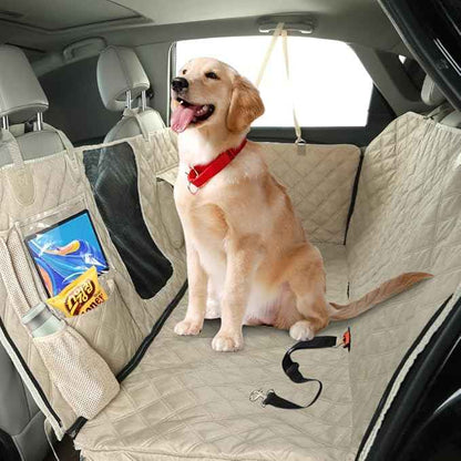 Dog Car Seat Cover for Back Seat, Dog Hammock for Car, Waterproof Backseat Cover for Dogs in Car SUV & Truck, with Mesh Window and Multiple Pockets