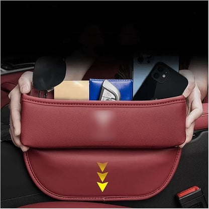 Leather Car Seat Gap Organizer Crevice Side Storage Box Filler Side Storage Pocket Compatible For Tesla Model 3/S/X/Y/Roadster(Red)