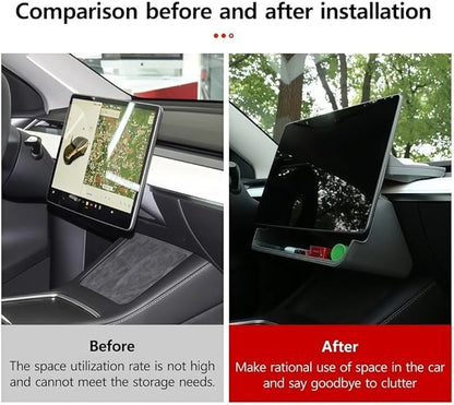 GGCLIMAX Under Screen Storage Organizer Compatible with Tesla Model 3/Y Over Center Console Display Tray ABS+TPE Storage Box with Anti-Skid Design Black/Grey, Dual/Single Storage(Grey Single storage)