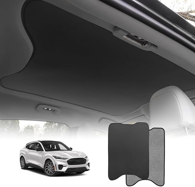 BestEvMod Foldable Roof Sunshade Compatible with Mustang Mach-E 2021-2025 Accessories Upgraded Heat Reflective Tech Accessories,Sunroof Reflective Cover Blocks Glare Blocks UV Ray (Black)