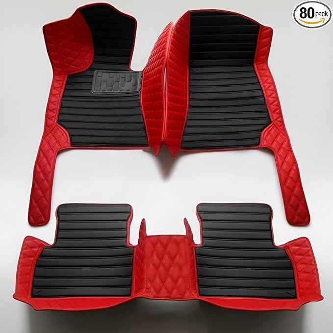 TREGOO All-Weather Anti Slip Floor mat is Suitable mats for floo of All for Tesla Models from 2012 to 2025 (Edge red, Middle Black Horizontal bar)