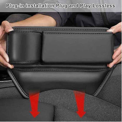 2 Pcs Car Seat Gap Filler Organizer for Tesla Model 3 Model X Model Y Model S, PU Leather Front Seat Storage Box Console Side Pockets with Cup Holder Charging Cable Hole,A/Brown