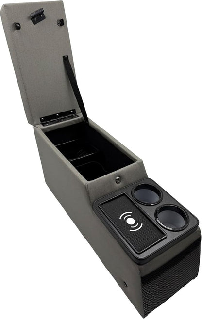 Truck Center Console Truck Seat/Bench Organizer with Wireless Charging and Holder Cups for Jeep CJ5 1976-1983,Jeep CJ7 1976-1986,Jeep Wrangler(YJ) 1987-1995 (Gray)