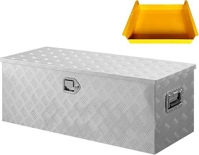 Heavy Duty Aluminum Truck Bed Tool Box 36'', Professional-Grade Storage Chest with Secure Lock, Gas Strut Lid, and Small Parts Organizer, Durable Heavy Duty Alu Tool Box for Pickup, RV, Trailer