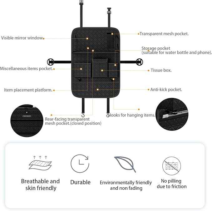 GMQ Backseat Car Organizer 1 Pack, Car Back Seat Organizers with Tray,Multifunctional Car Seat Back Organizer with Foldable Tablet Holder (Black, 1 PC)