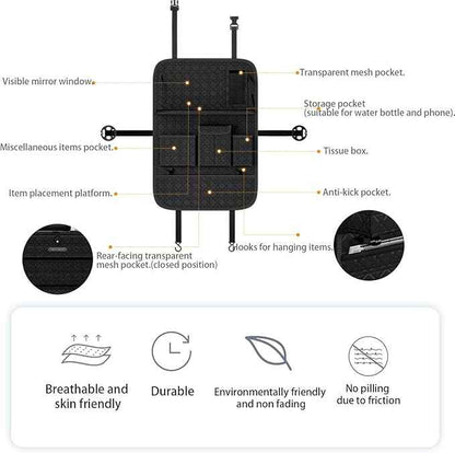 GMQ Backseat Car Organizer 1 Pack, Car Back Seat Organizers with Tray,Multifunctional Car Seat Back Organizer with Foldable Tablet Holder (Black, 1 PC)