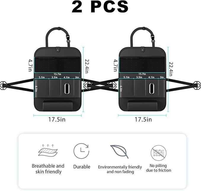 Car Seat Organizers,Multi-functional Back Seat Protectors, Storage Pouches, Child kicking prevention and Tray Holders (for Cars, Kids, Seat Back and Rear Seats) (Black, 2 Pcs)