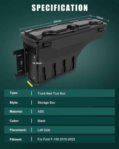 SCITOO Truck Bed Tool Box for Ford F-150 2015-2018 2020-2022 Left Driver Side,Multi-Compartment Dividers Organized Storage,Heavy Duty & No-Drill Installation
