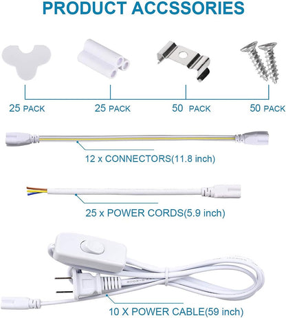 25 Pack,LED Shop Light, 4FT LED Light Fixtures, 60W 6500LM 6000K Cool White, V-Shaped T8 LED Tube Lights, High Output, Clear Cover, 4 Foot LED Shop Lights for Garage