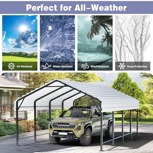 JY QAQA 12 x 20 FT Heavy Duty Metal Carport Canopy with Galvanized Steel Roof