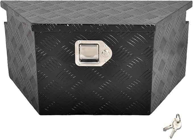 26 Inch Aluminum Trailer Tongue Tool Box 5 Bar Tread Wide Utility ToolBox for Pick Up Truck RV Storage Organizer Tool Box with Lock and Keys - 26"X13.3"X12" Black