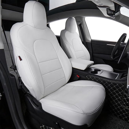 EKR Model Y Seat Covers for Tesla Model Y 2026 (Only for 5 Seats),Waterproof Seat Protectors,Leather Car Seat Cover Full Set,Faux Leather (White)