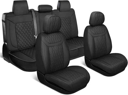 Elite Edition Napa Leather Seat Covers Full Set – Black Car Seat Covers Front Seats and Back Car Seat Protector, Waterproof and Universal Fit for Most Small to Medium Autos, Trucks & SUVs