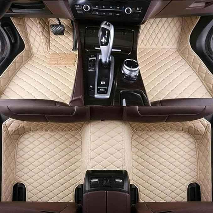 MAEVEN Customized Leather car Floor mats Suitable for 99% of car Models All-Weather Protection Waterproof Anti Slip Men's Women's car Liners (Beige)