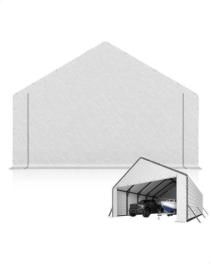 GarveeLife Heavy-Duty PE Enclosure Kit (2-Pack) for Metal Carport - 220gsm Roll-Up Zipper Door Panels for 20x25, 20x20 ft, with Ball Bungees, White