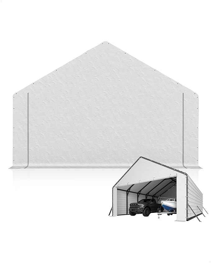 GarveeLife Heavy-Duty PE Enclosure Kit (2-Pack) for Metal Carport - 220gsm Roll-Up Zipper Door Panels for 13x26, 13x21, 13x16 ft, with Ball Bungees, White