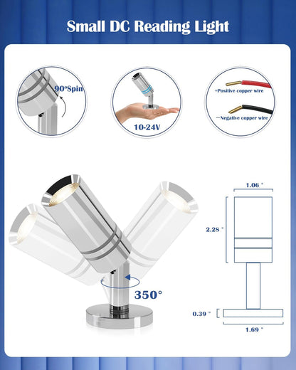 Small 12V RV Reading Light 3W DC 12 Volt LED Camper Lights Interior Warm White Interior Lights with Built-in Dimmer Touch Switch of Blue Decor Light On Trailer Van Truck Car Motorhome Caravan Boat