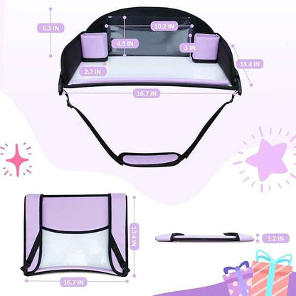Kids Travel Tray for Toddler Carseat, Road Trip Activities Essentials for Toddler, Kids Lap Desk Tray with Tablet Holder Stand ＆ Dry Erase Board (Purple)