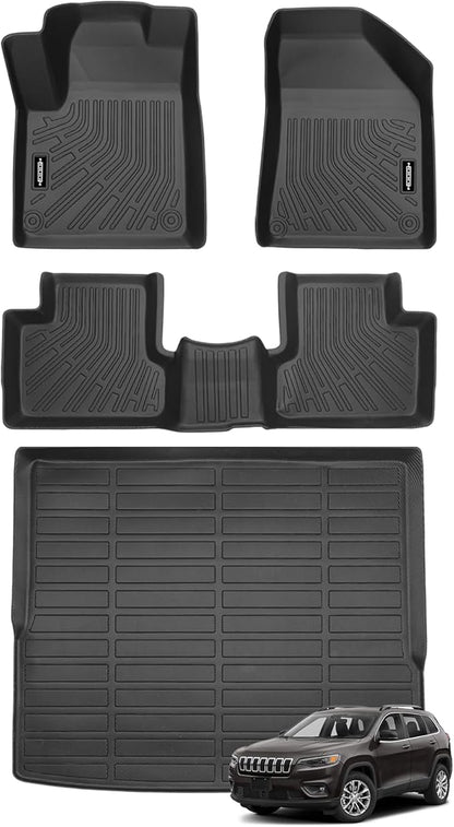 Custom Fit Floor Mats for Jeep Cherokee (Not Fit Grand Cherokee) 2019-2023, All Weather TPE Floor Liners with Trunk Mat, Odorless Full Set Interior Accessories
