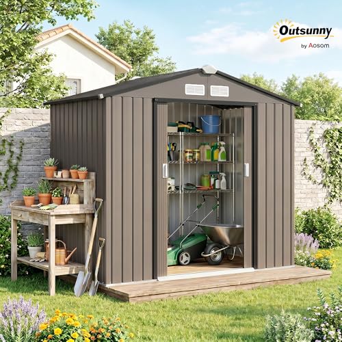 7' x 4' Outdoor Storage Shed Garden Tool Metal Shed Brown