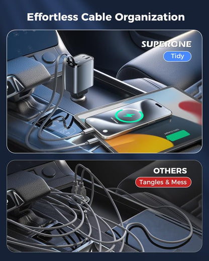 Smaller 4 in 1 Retractable Car Charger with Type C & L Cords