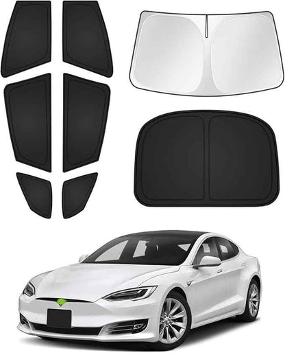 Sunshades for Tesla Model S 2012-2025 2026 (Not for Model S Plaid/Long Range) Windshield Sun Shade Side Rear Window Shade Cover Sun Visor Shield Privacy Protection Keep Vehicle Cool Black 8PCS
