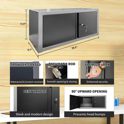 Garage Tool Storage Cabinet System with Wooden Tabletop, for Workshop Auto Repair Shop, No Wall Mounting Needed