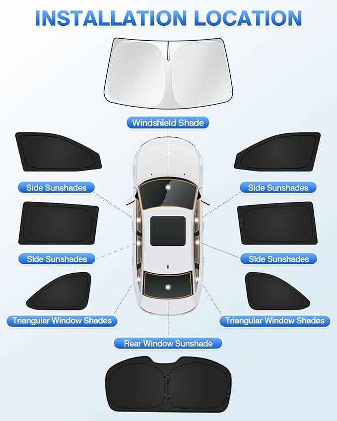 Sunshades for Toyota Highlander 2014-2019 Accessories Windshield Sun Shade Side Rear Window Shade Cover Sun Visor Shield Privacy Protection Keep Vehicle Cool Black 8PCS