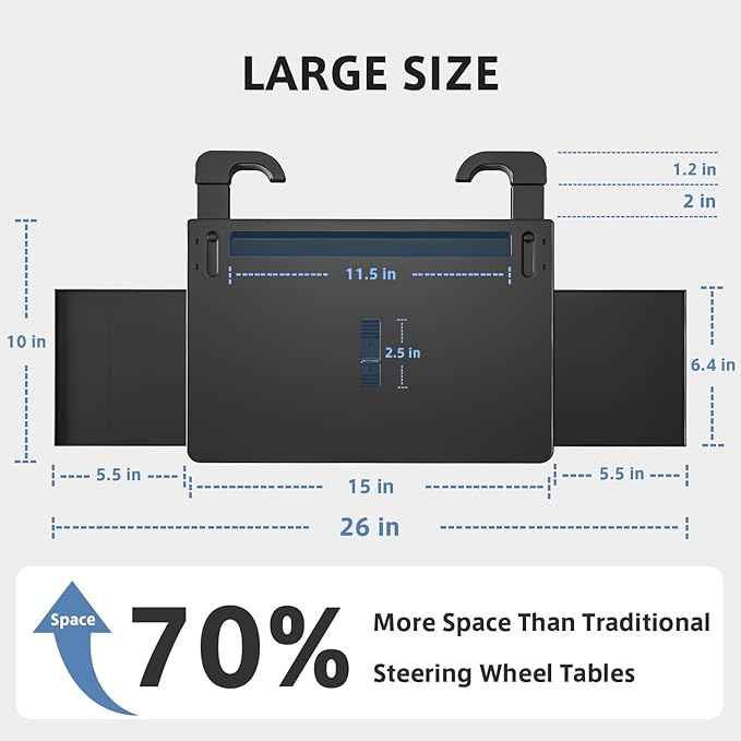 Steering Wheel Tray, Car Food Tray, Car Desk for Laptop, Multipurpose Car Table for Eating & Work, Adjustable Car Tray with Drawer and Anti-Slip Protective Adhesive
