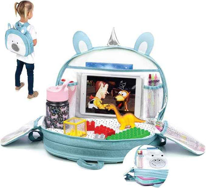 Lulyboo Unicorn Toddler Car Seat Tray & Backpack | Kids Travel Lap Desk with Writing Surface, Built-in Cup Holder, 8 Pockets, Tablet Holder, Waterproof & Portable for Car, Airplane, and On-the-Go