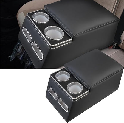 Center Console Organizer with Cup Holder& Phone Holder for Car & Van & Truck Floor Cab Back Bench Seat Armrest Middle Storage Box - Black