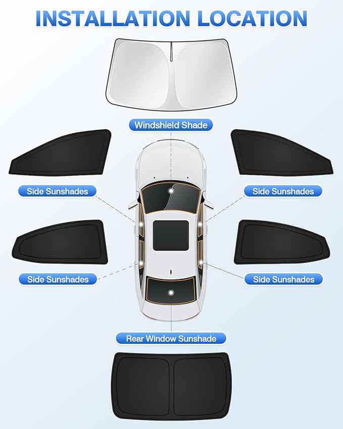 Sunshades for 2025 2026 Toyota Camry Accessories Windshield Sun Shade Side Rear Window Shade Cover Sun Visor Shield Privacy Protection Keep Vehicle Cool Black 6PCS