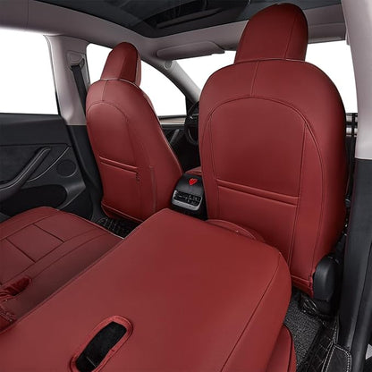 EKR Model Y Seat Covers for Tesla Model Y 2026 (Only for 5 Seats),Waterproof Seat Protectors,Leather Car Seat Cover Full Set,Faux Leather (Burgundy)