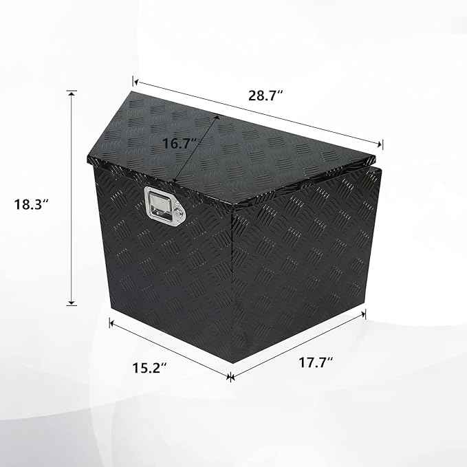 confote 28 Inch Heavy Duty Aluminum Stripes Plated Tool Box Pick Up Truck Bed RV Trailer Tongue Toolbox Waterproof Storage Organizer with Lock and Keys - 28.7 X 16.7 X 18.3 inch,Black