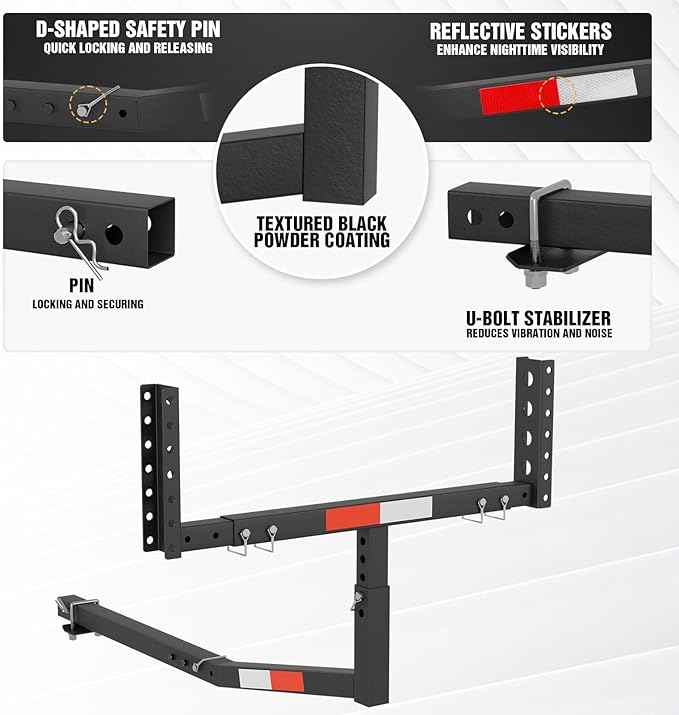 Truck Bed Extender Hitch Mount, 2 in 1 Design Foldable Kayak Hitch Extender, 800 lbs Load Capacity Tailgate Hitch Extendsion for Pickup Trucks & SUVs for Kayak Ladder, Canoe, Pipes, Lumber Rack